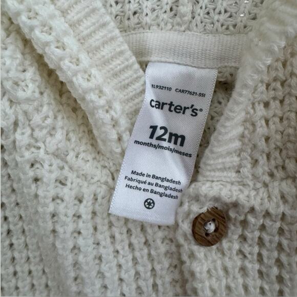 NWOT Carter’s Baby Girl Ivory Waffle Knit Hooded Cardigan 12 Months - Picture 4 of 4